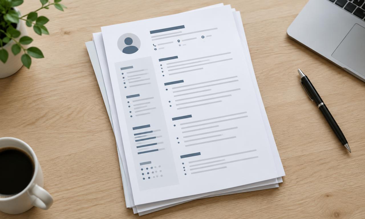 Professional CV on a stack of papers